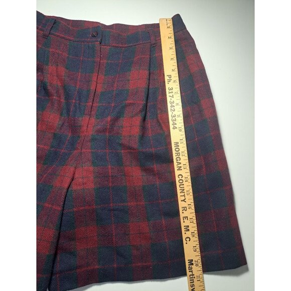 Vtg Sag Harbor Red & Navy Plaid Pleated Wool Blend Shorts Size 14 Lined Womens - Picture 9 of 10